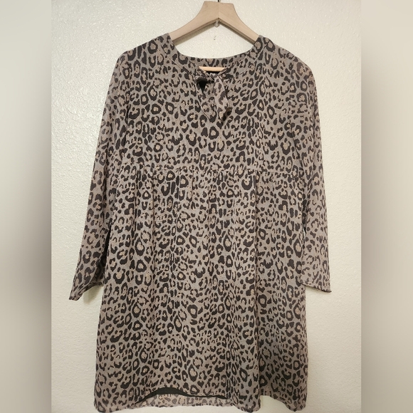 Loft Outlet Animal Print Dress Long Sleeve  Black Tan Leopard Cheetah size SP - Picture 1 of 8